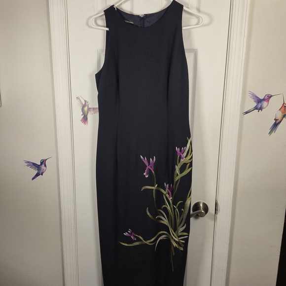 Donna Morgan Dresses & Skirts - Donna Morgan Vintage Navy Blue Floral Embroidered Column Maxi Dress Size 6
